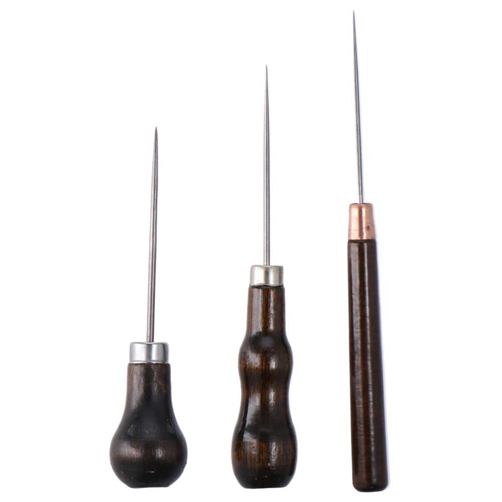 Leatherwork Punching Tool - 3 Stuks Houten Handvat Krasgereedschap, Lederen