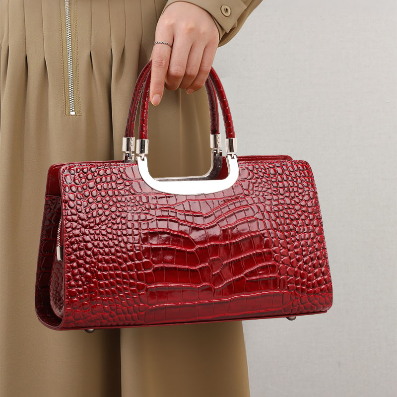 Leather Work Handbags For Women - Echte krokodillenleren dameshandtas van koeienhuid, grote