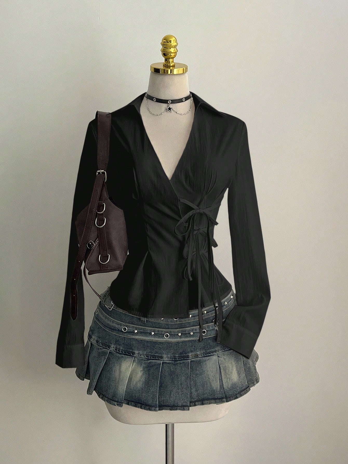 Unique Leather Work - Harajuku Dames Shirt Unieke Esthetische Slim