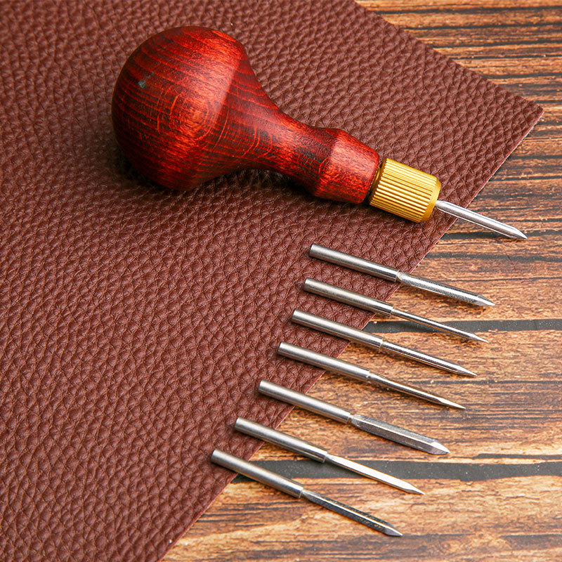 Leatherwork Punch - 1Set DIY Lederen Punch Priem Houten