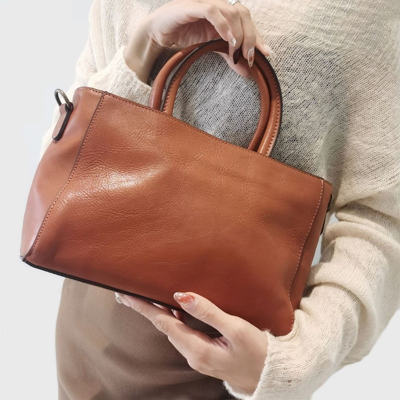 Leather Work Handbags For Women - Top-Handtassen Vrouwen Natuurlijke Koeienhuid Handtassen Groente-Gelooide