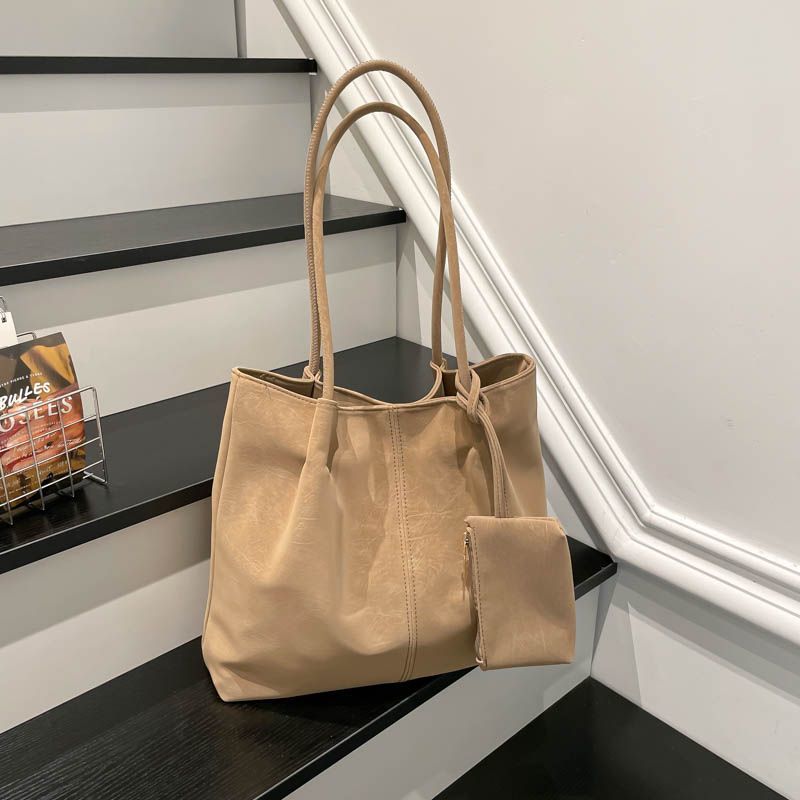 Leather Work Handbags For Women - Vintage tweedelige grote capaciteit draagtas voor
